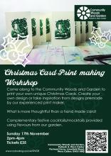 Christmas Card Print Making Workshop with Festive Cocktails - poster