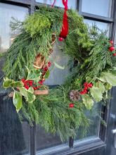 Hand made Christmas wreath on a door